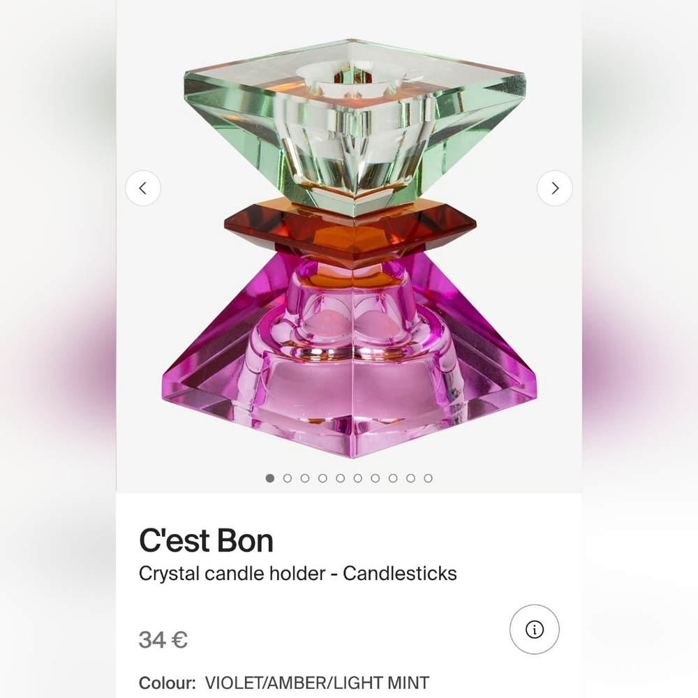 NEW 2 C'est Bon Crystal Candlestick Holders - Violet/Amber/Light Mint